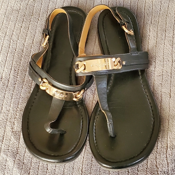 Coach | Shoes | Coach Black Leather Thong Sandals | Poshmark